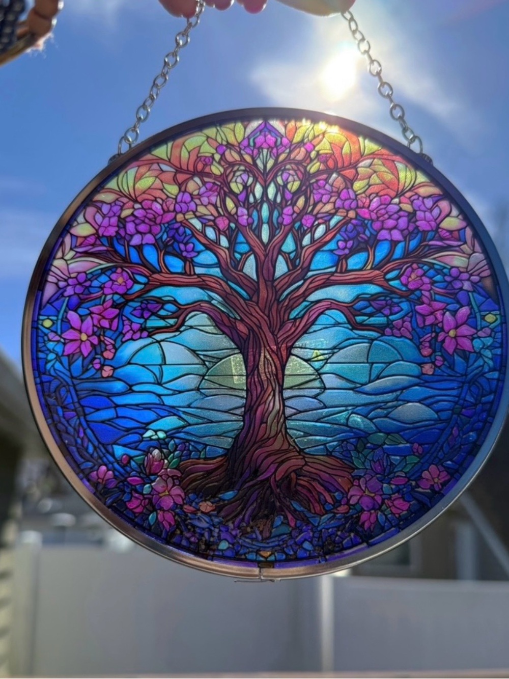 Stained Glass Tree of Life Suncatcher – Blue & Purple Window Art